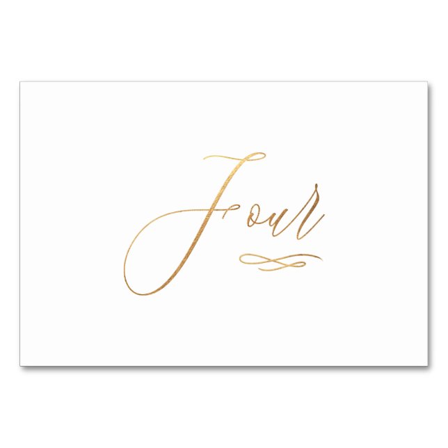 Tarjeta De Mesa PixDezines Falso Oro Romántico Caligrafía Cuatro 4 (Anverso)