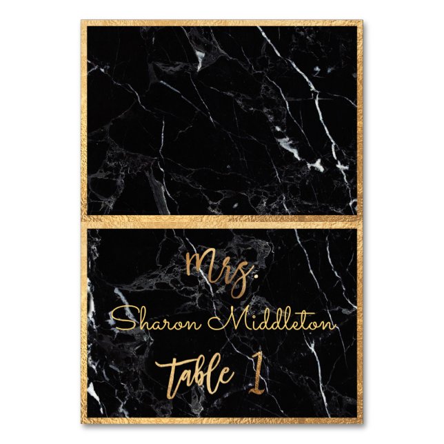 Tarjeta De Mesa PixDezines Faux Gold Black Marble+White/Table Card (Anverso)