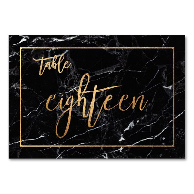 Tarjeta De Mesa PixDezines Faux Gold/Table No1-18/Black Marble (Anverso)