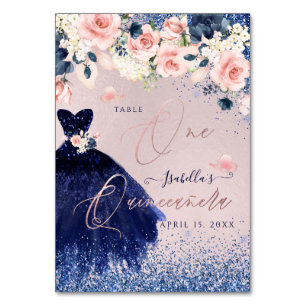 Tarjeta De Mesa PixDezines Quinceanera Purpurina de la Marina Rubo