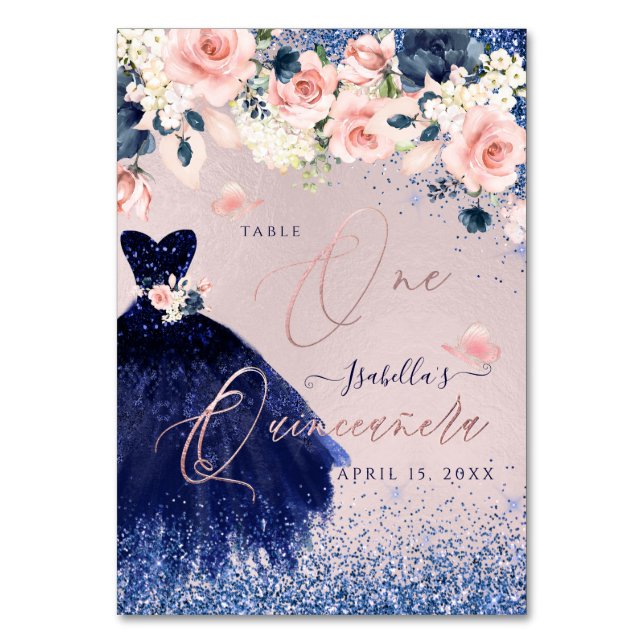 Tarjeta De Mesa PixDezines Quinceanera Purpurina de la Marina Rubo (Anverso)