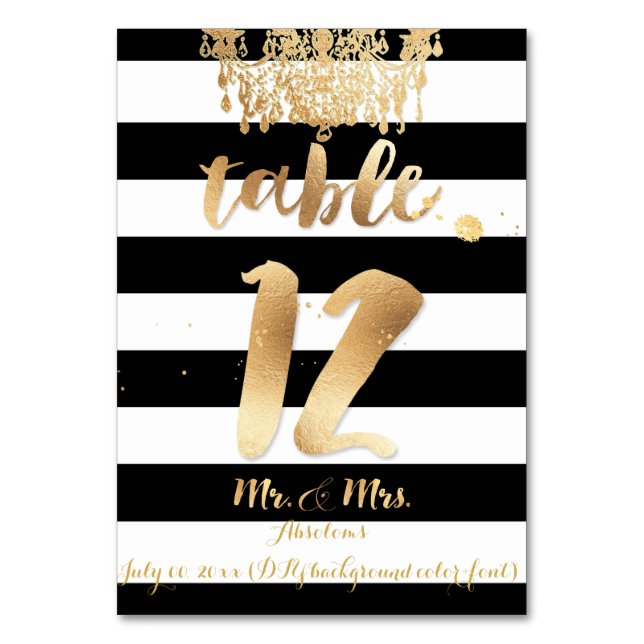 Tarjeta De Mesa PixDezines Stripes/Chandelier/Faux Gold/Table 12 (Anverso)