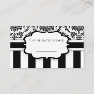 Tarjeta De Mesa Placas Bodas rayadas de Damask en blanco y negro