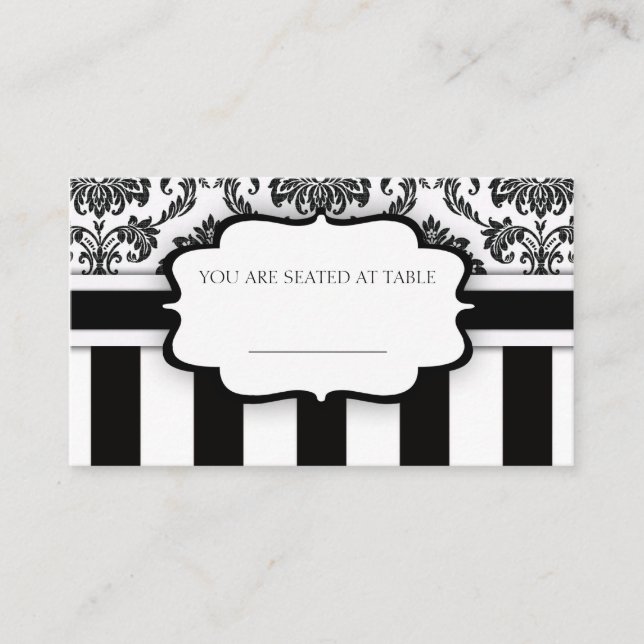 Tarjeta De Mesa Placas Bodas rayadas de Damask en blanco y negro (Anverso)