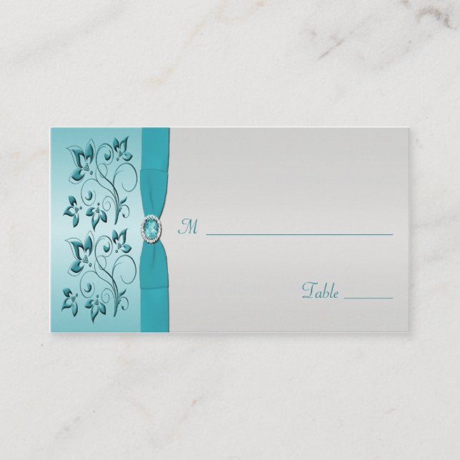 Tarjeta De Mesa Placecards Aqua y Silver (Anverso)