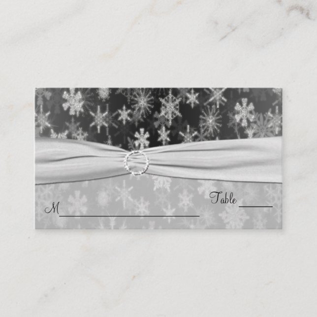 Tarjeta De Mesa Placecards Black and Silver Snowflakes (Anverso)