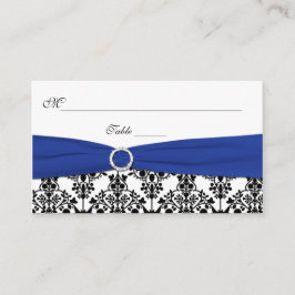 Tarjeta De Mesa Placecards Black, White and Blue Damask