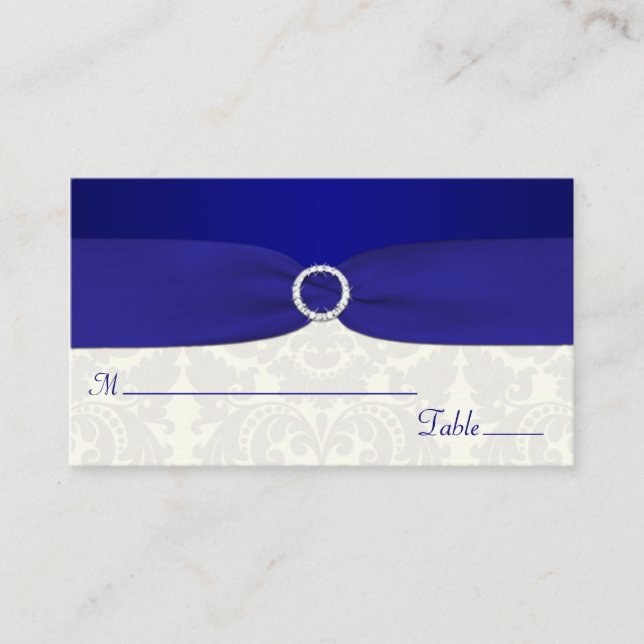 Tarjeta De Mesa Placecards Blue and Ivory Damask (Anverso)