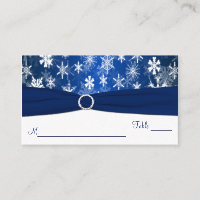 Tarjeta De Mesa Placecards Blue and White Snowflakes (Anverso)