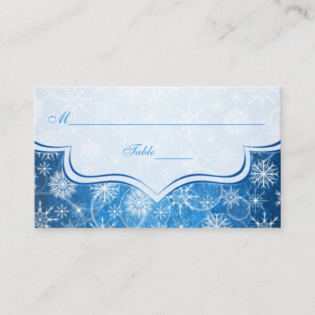 Tarjeta De Mesa Placecards Blue and White Snowflakes (Anverso)