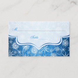 Tarjeta De Mesa Placecards Blue and White Snowflakes