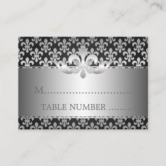 Tarjeta De Mesa Placecards boda Fleur De Lis Black (Anverso)
