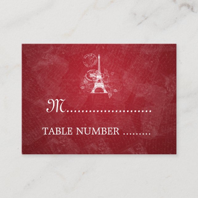 Tarjeta De Mesa Placecards boda Romántico París Rojo (Anverso)