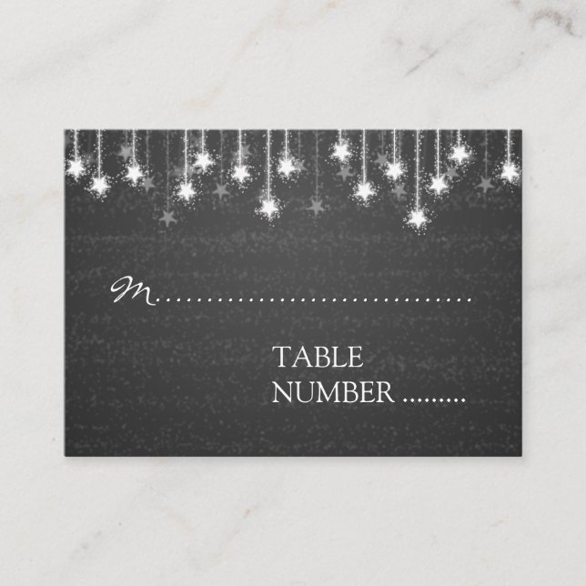 Tarjeta De Mesa Placecards bodas brillantes estrellas negras (Anverso)