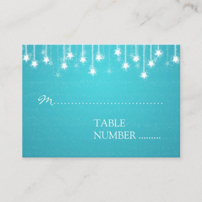 Tarjeta De Mesa Placecards bodas con estrellas brillantes azules (Anverso)