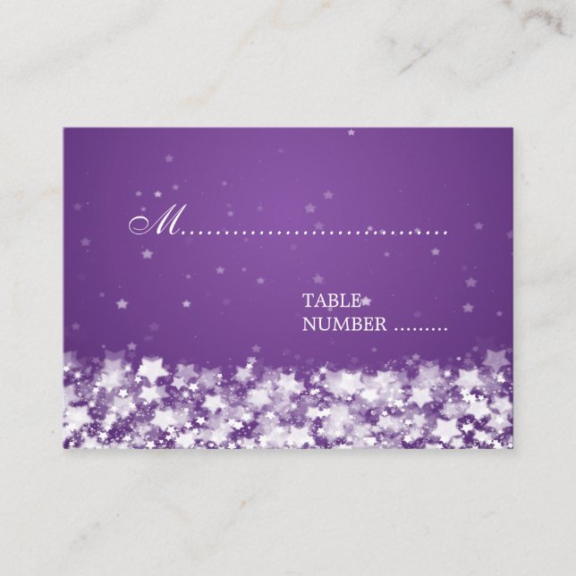 Tarjeta De Mesa Placecards bodas Dazzling Stars Purple (Anverso)
