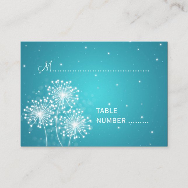 Tarjeta De Mesa Placecards bodas Esparkle de verano Turquesa (Anverso)