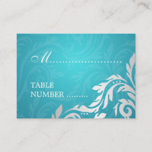 Tarjeta De Mesa Placecards bodas Florecen Swily Aqua Blue