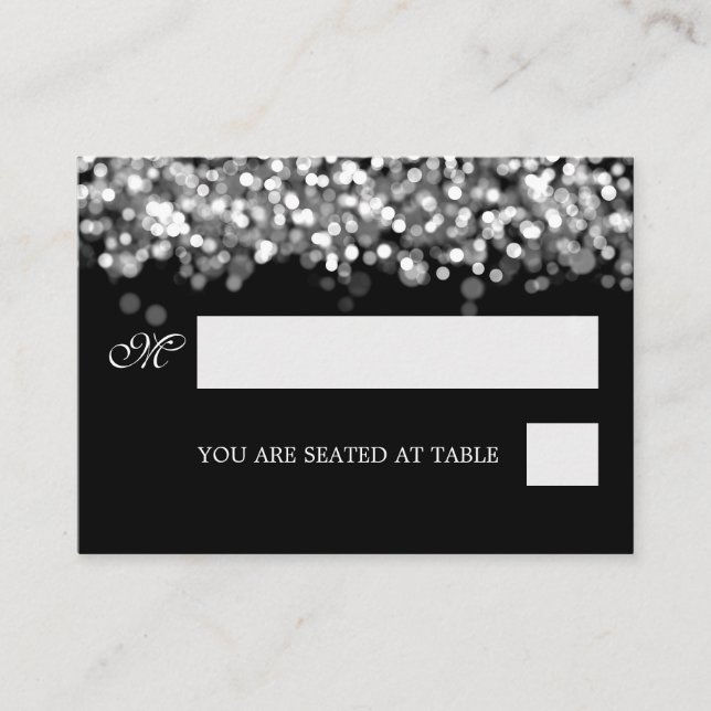Tarjeta De Mesa Placecards bodas Luces plateadas (Anverso)