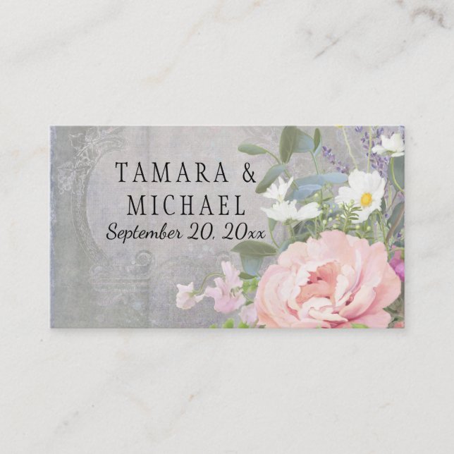 Tarjeta De Mesa Placecards Bridal Shower Madera ruidosa Peonia flo (Anverso)