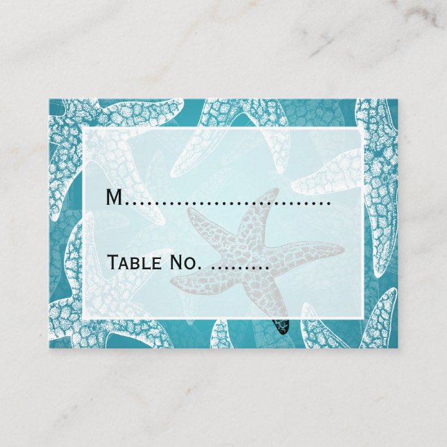 Tarjeta De Mesa Placecards de bodas Starfish Blue (Anverso)