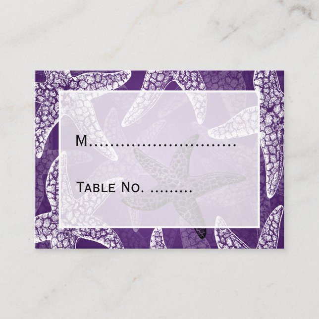 Tarjeta De Mesa Placecards de bodas Starfish Purple (Anverso)