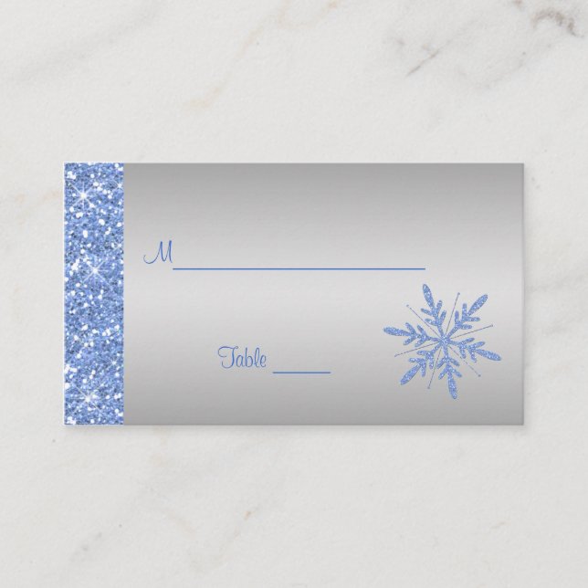 Tarjeta De Mesa Placecards de copos de nieve Purpurinoso azul y pl (Anverso)