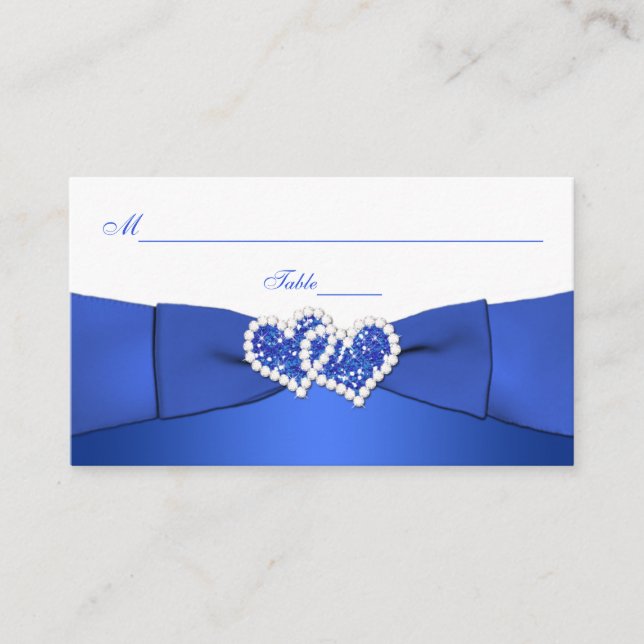 Tarjeta De Mesa Placecards de Corazón de Cobalto Azul y Blanco (Anverso)