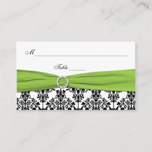 Tarjeta De Mesa Placecards de damasco negros, blancos y de Chartre
