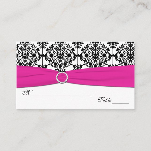 Tarjeta De Mesa Placecards de damasco rosa, blanco y negro (Anverso)