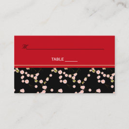 Tarjeta De Mesa Placecards de flores de cerezo rojo y negro