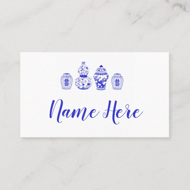 Tarjeta De Mesa Placecards de Jar de jengibre azul y blanco person (Anverso)