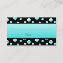 Tarjeta De Mesa Placecards de puntos Aqua, Black, White Polka