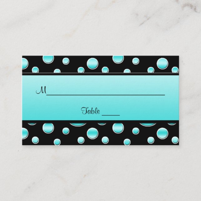 Tarjeta De Mesa Placecards de puntos Aqua, Black, White Polka (Anverso)