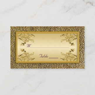 Tarjeta De Mesa Placecards dorados florales y morados