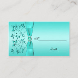 Tarjeta De Mesa Placecards florales Aqua y Black
