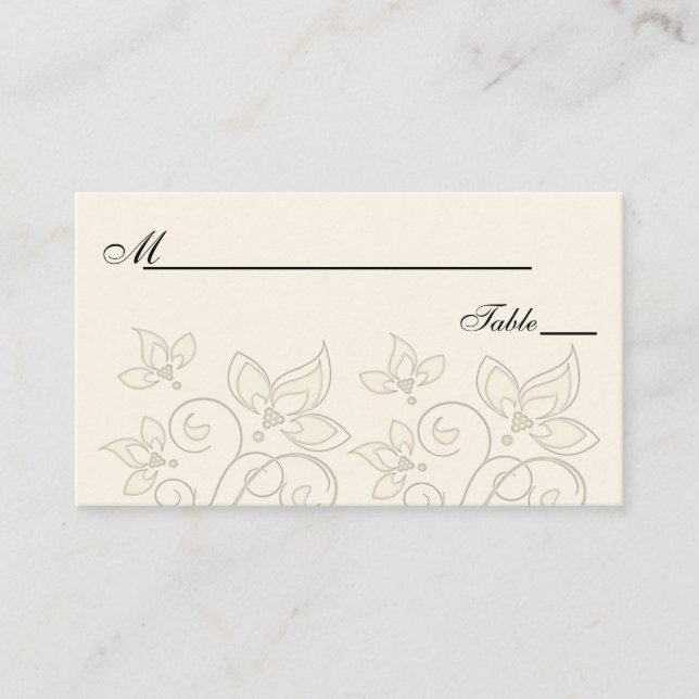Tarjeta De Mesa Placecards florales de marfil y negro (Anverso)