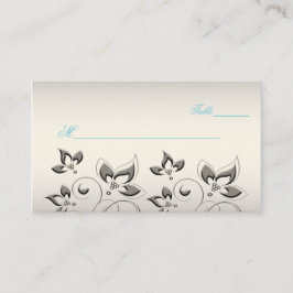 Tarjeta De Mesa Placecards florales plateados, acuáticos y negros