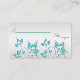 Tarjeta De Mesa Placecards florales plateados y acuáticos