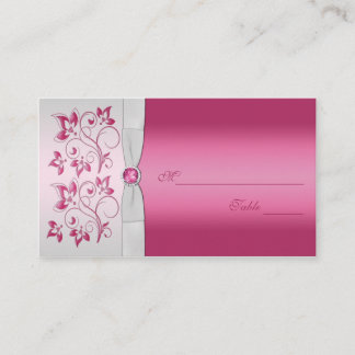 Tarjeta De Mesa Placecards florales plateados y rosados