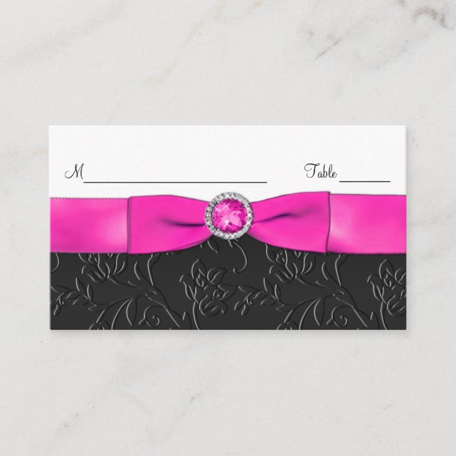 Tarjeta De Mesa Placecards negros, rosados calientes y blancos (Anverso)