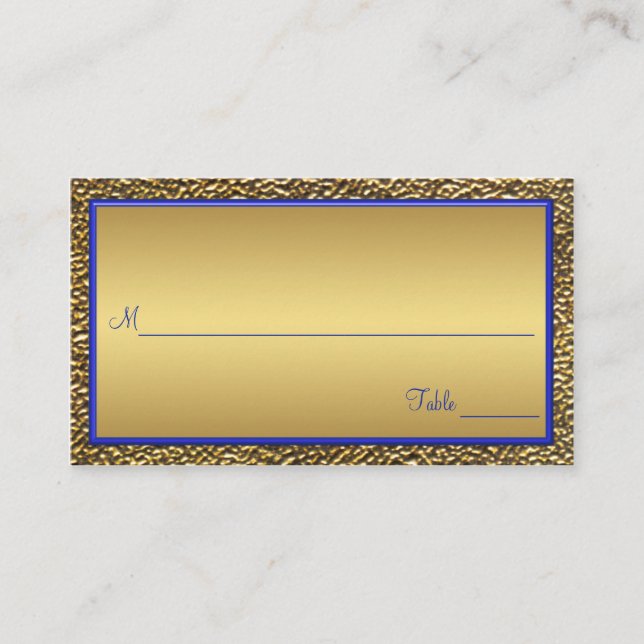 Tarjeta De Mesa Placecards reales azules y dorados (Anverso)