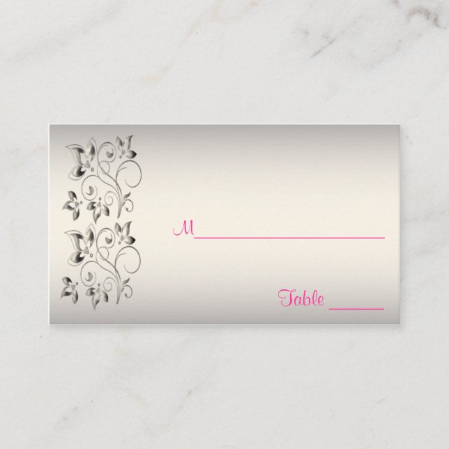 Tarjeta De Mesa Placecards rosa, negro y plateado (Anverso)