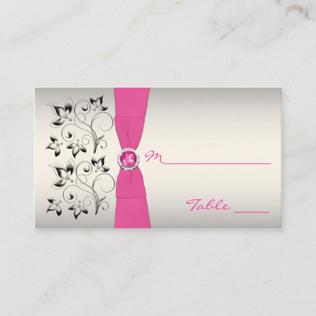 Tarjeta De Mesa Placecards rosa, negro y plateado (Anverso)