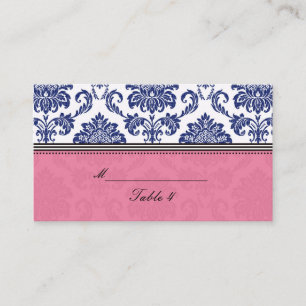 Tarjeta De Mesa Placecas reales de damasco azules y rosas