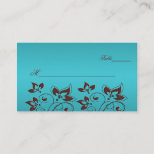 Tarjeta De Mesa Placeres florales turquesa y marrón