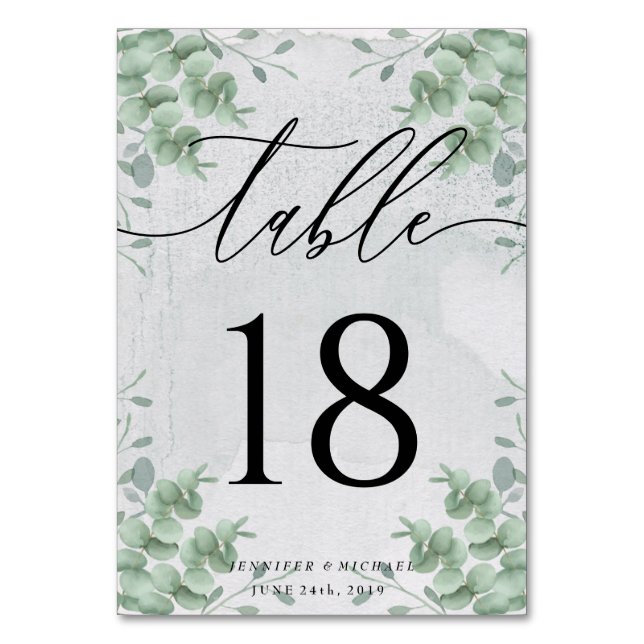 Tarjeta De Mesa Plan de Asiento Simple Limpio Eucalipto Moderno co (Anverso)