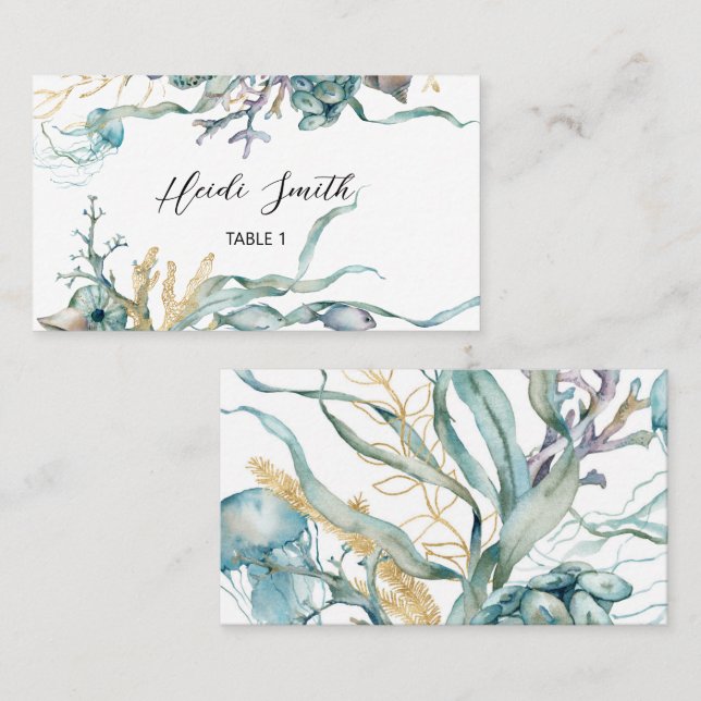 Tarjeta de mesa plana de acuarela bajo la medusa d (Anverso / Reverso)