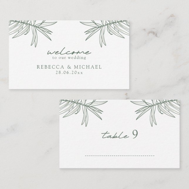 Tarjeta De Mesa Plano Botánico de Mano Simple y Verde Forestal (Anverso / Reverso)