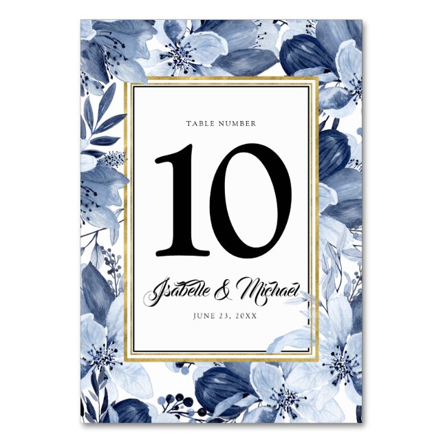 Tarjeta De Mesa Plantilla Dusty Blue Floral Table Number Card (Anverso)